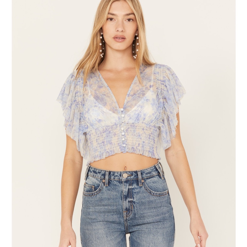 FREE PEOPLE Floral Blue Women's Top
